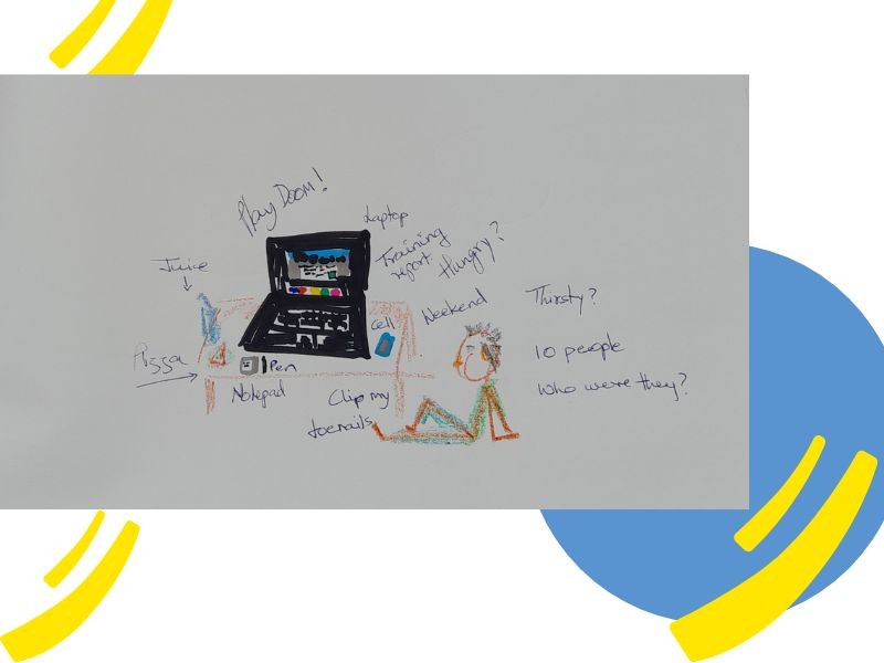 A stick figure sits on the ground, legs outstretched, staring at a laptop on a table, with some objects and text around both. Text content given in the article below.