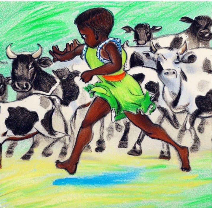 Thank you #Bingimagecreator for this image of a child running with cattle.